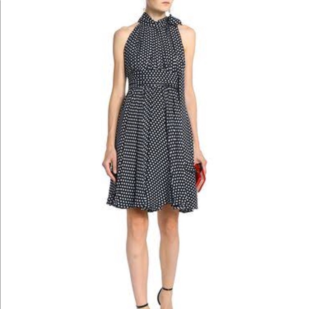 Milly Lydia Pussy-bow Polla-dot Silk Black Dress